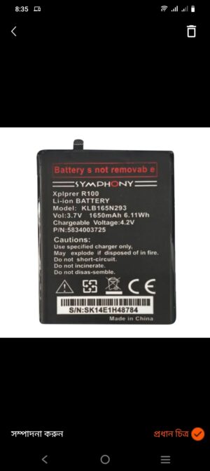 BWGK Symphony R100. Original Mobile Battery Ratings 5